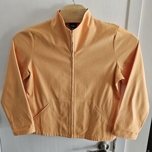 Eileen Fisher Stretch Pique Diamond Full Zip Cotton Blend‎ Light Jacket L Yellow